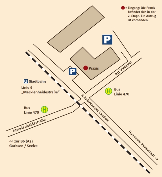 Anfahrt; Lageplan der Praxis